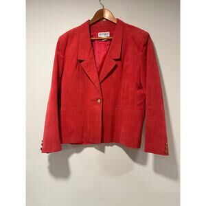 Vintage Faux Suede Women's Red Blazer Jacket One Gold Button Size 14 JL